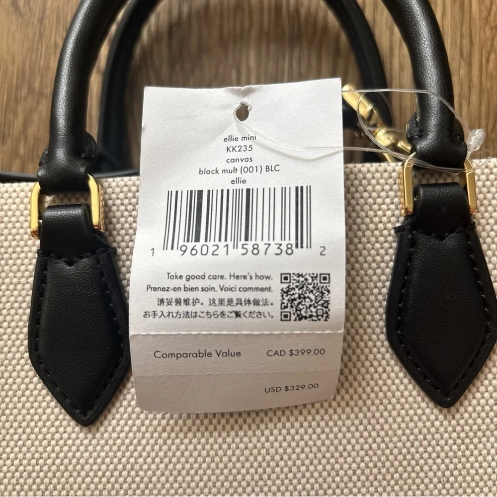 NWT KATE SPADE ELLIE MINI CANVAS  TOTE / CROSSBODY BLACK KK235 - Picture 8 of 9
